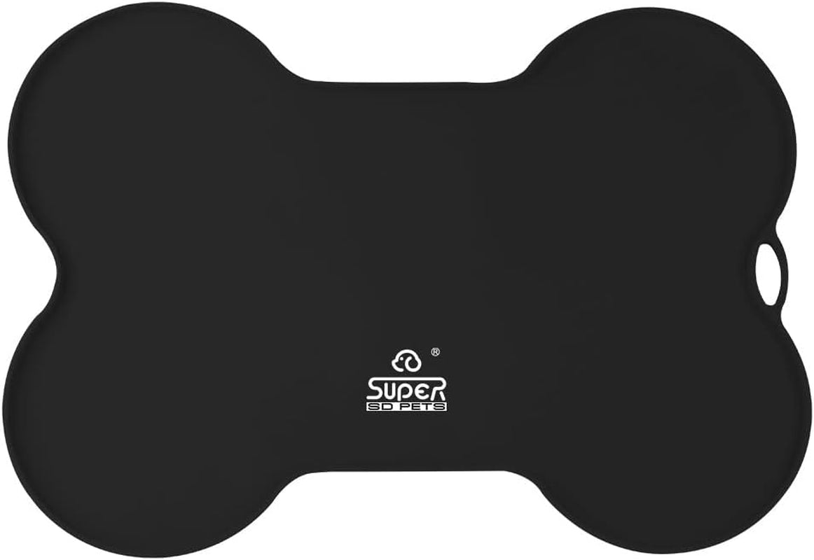 Stylish Waterproof Silicone Dog Food and Water Mat - Non-Spill Cat Feeding Placemat (20.5" x 14.5", Black)